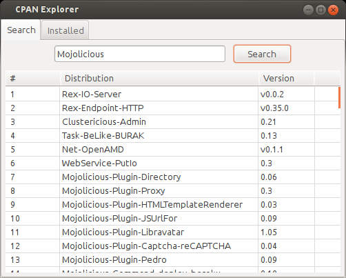 CPAN Explorer showing search results